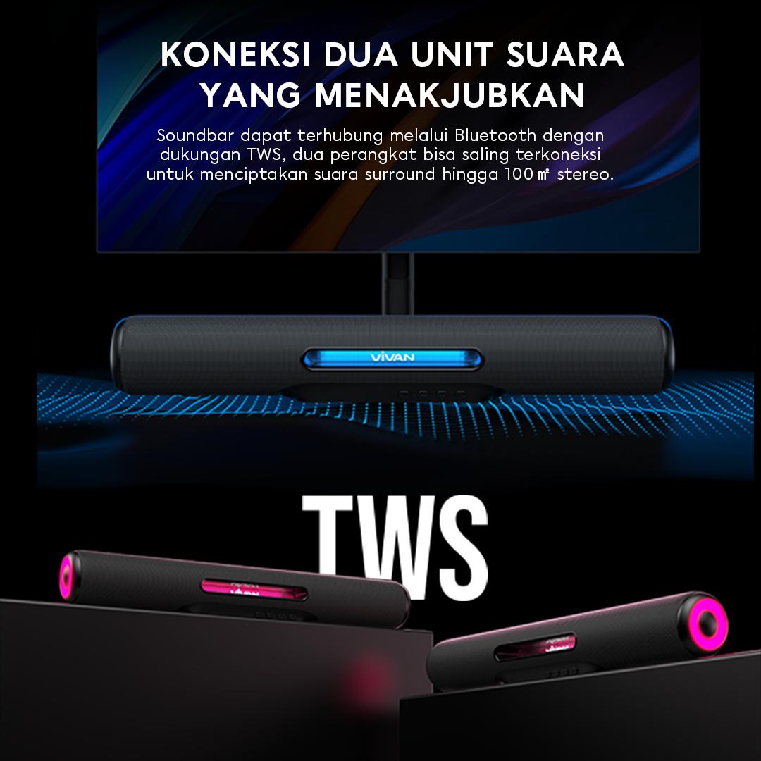 [READY STOCK] VIVAN Soundbar Speaker Bluetooth Wireless Super Bass Lampu RGB TWS Interkoneksi Design Melayang VS31 Garansi 12 Bulan