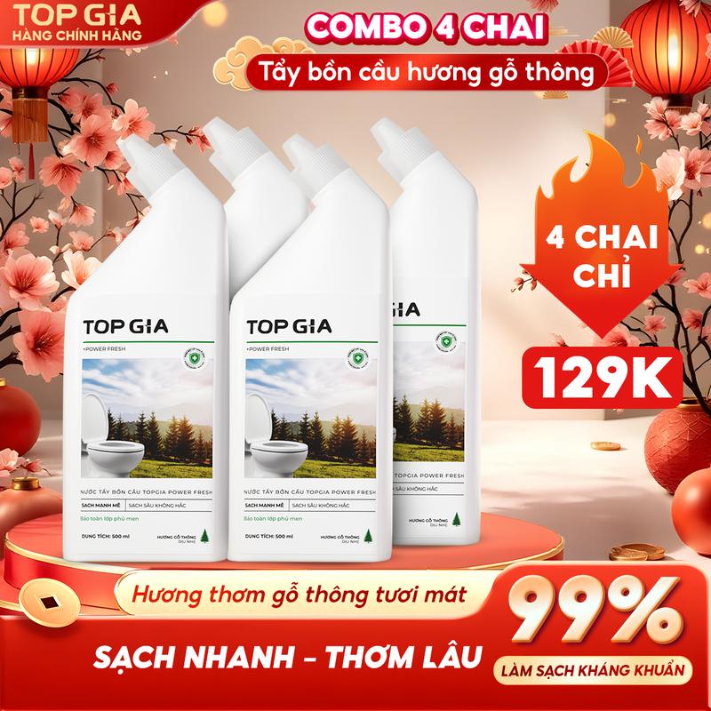 CHỈ 129K - 4 CHAI TBC SIÊU MẠNH Nước Tẩy Bồn Cầu TOPGIA Tẩy Sạch Mạnh Mẽ & Nhanh Chóng -An Toàn Cho Lớp Men-Mùi Hương Gỗ Thông- Đậm Đặc & Tiết Kiệm chất tẩy rửa Toilet Nhà vệ sinh Dung tích 500ml - Topgiaclean - TBCM