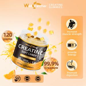 Wellcatcher- Creatine Bites Gummies 5000mg Creatine Monohydrate，99.9%Creatine ,Support MuscleRecovery Enhance Workout Performance AndStrength HalalFitness  120 Gummies 【Scientific Experts Research】