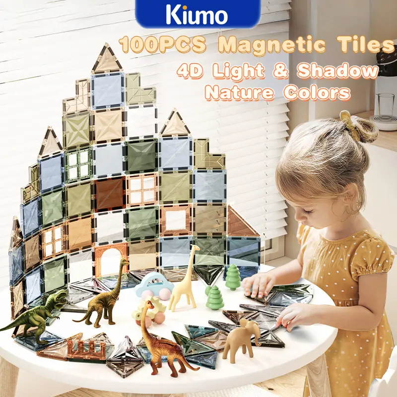 KIUMO 60/100PCS Mainan Magnetic Tiles Blocks 4D Diamond Puzzle Board Sheet / STEM Building Brick / Kreativitas Imajinasi / Mainan Edukasi Anak / Magnetik Tile Blok kepingan Susun