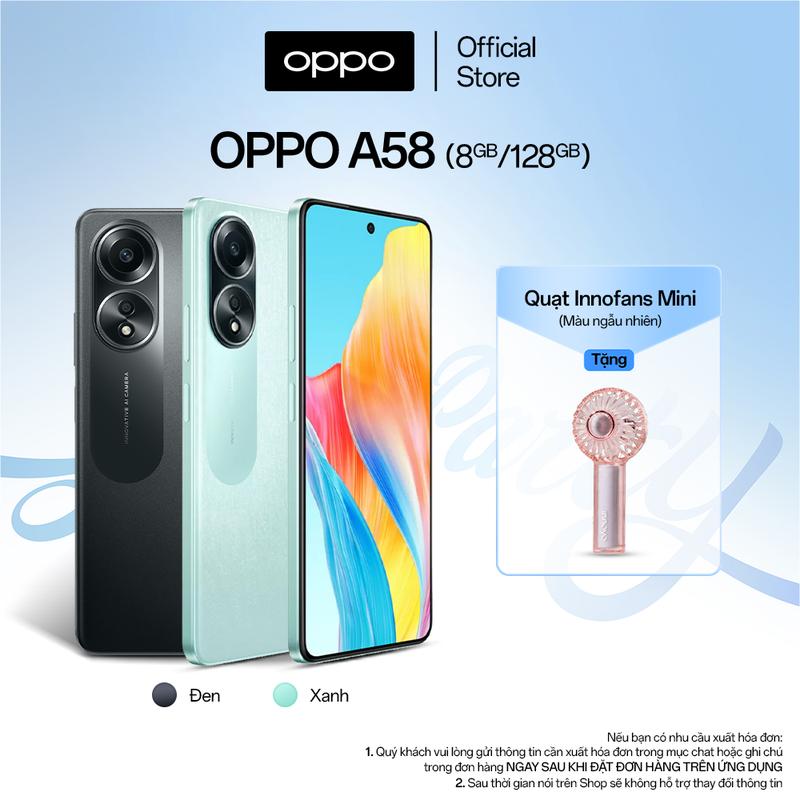 Điện Thoại OPPO A58 (8GB/128GB) | Tặng Kèm Quạt Cầm Tay InnoFans Mini | Bảo Hành 1 Năm | Hàng Chính Hãng
