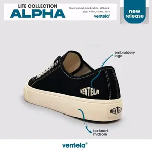 Ventela Alpha Low Black Natural Sneakers Pria Wanita Casual Canvas Karet Shoes Kasual Hitam Putih Casual Trainers sale