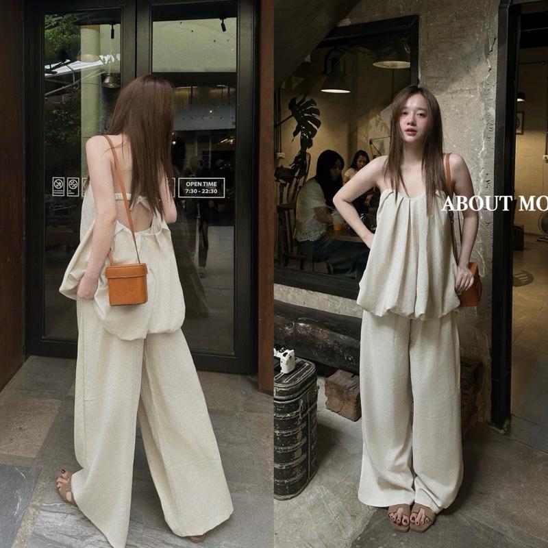 DAILY01 Set áo cup bom hở lưng mix quần ống xuông cạp chun thanh lịch, sang chảnh.