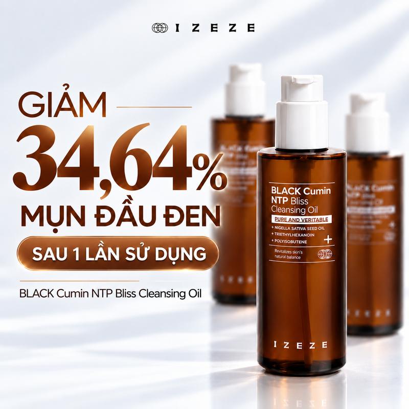 Dầu Tẩy Trang Làm Sạch Sâu | Black Cumin NTP Bliss Cleansing Oil Loại Bỏ Bã Nhờn, Làm Sạch Lỗ Chân Lông 200ml IZEZE - Hỗ Trợ Da Thông Thoáng, Mịn Màng