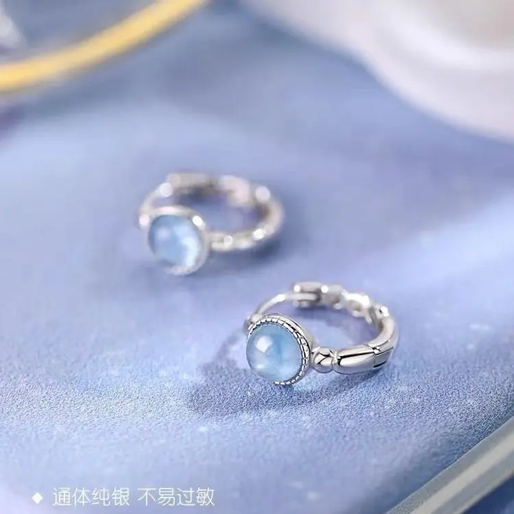 【Aylee】Anting Aquamarine Berkilau Perak Sterling untuk Anting Lubang Telinga Anti-Alergi Siswa Wanita Earrings Y196 1