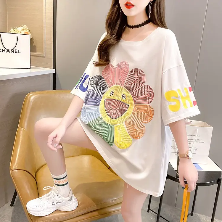 Kaos Oversize , Baju T-shirt Wanita Bahan Katun Campuran Adem CODE V1201 1