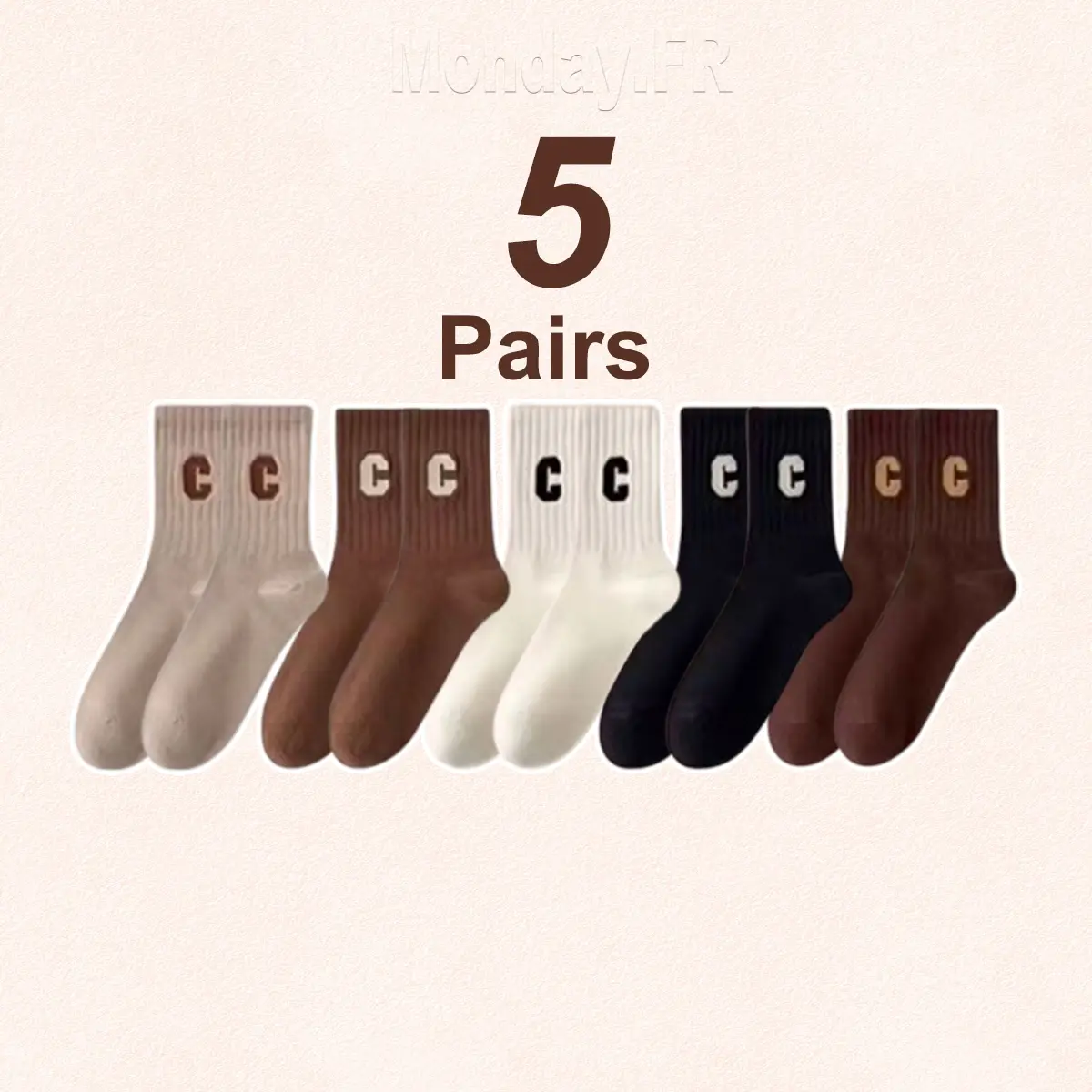 5Pairs Mid socks cute iconic socks cotton student socks BASIC Womenswear