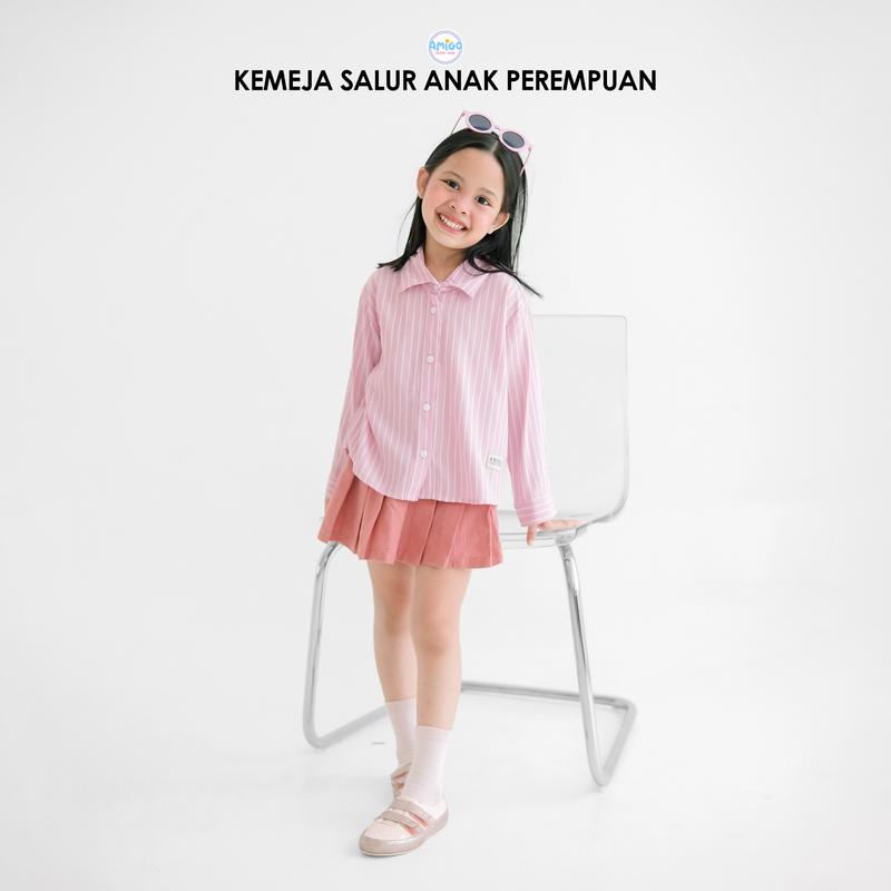 New Kemeja Oversize Motif Salur Striped Anak Perempuan Korean Style 2-10 Tahun 2
