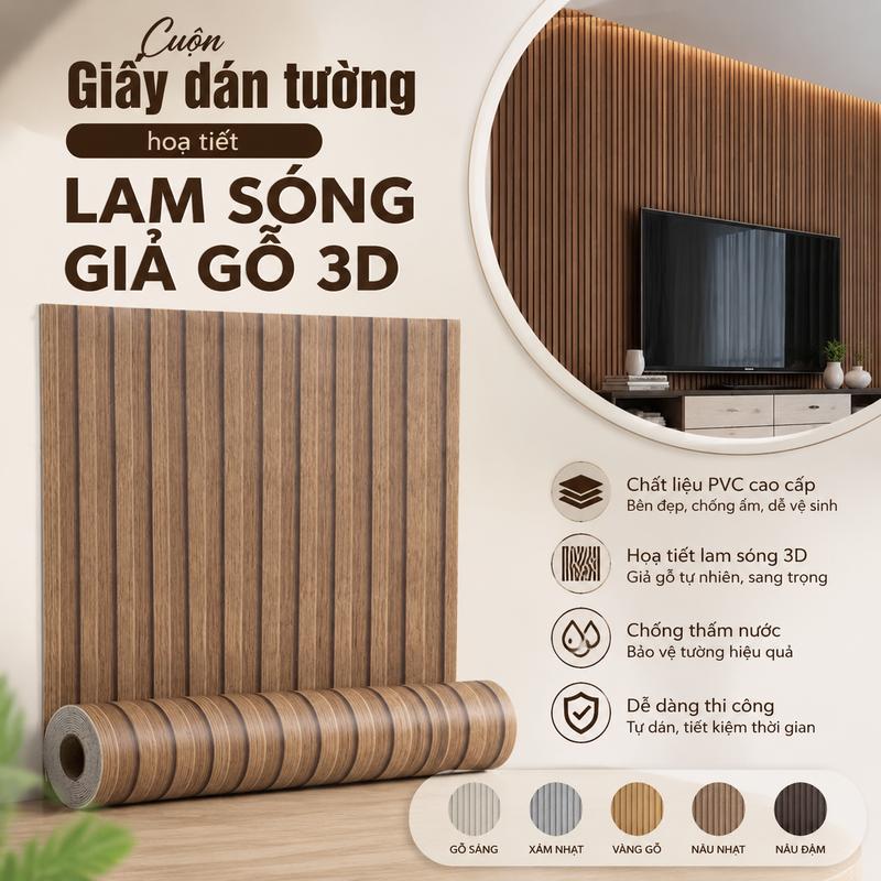 Tấm xốp Dạng Cuộn Dán Tường Lam Sóng Giả Gỗ 3D cao cấp decor góc setup, phòng…