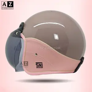 Helm Bogo Kulit Samping Warna Pink Helm Retro Cewek SNI Motorcycle