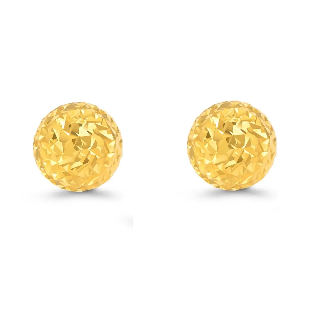 18K Gold Faceted Ball Stud Earrings
