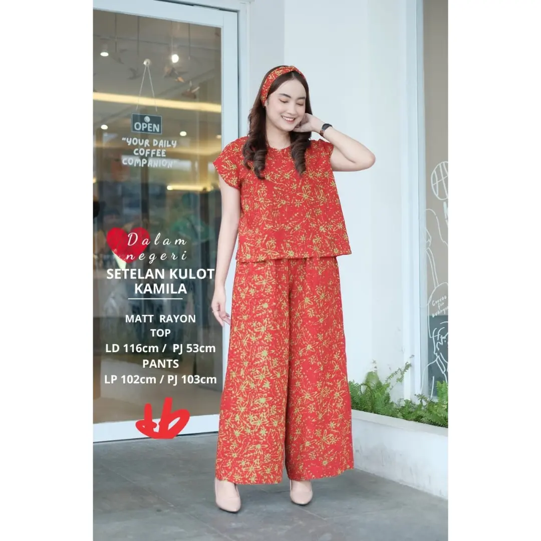 one set - setelan wanita bahan rayon cap model kulot KAMILA