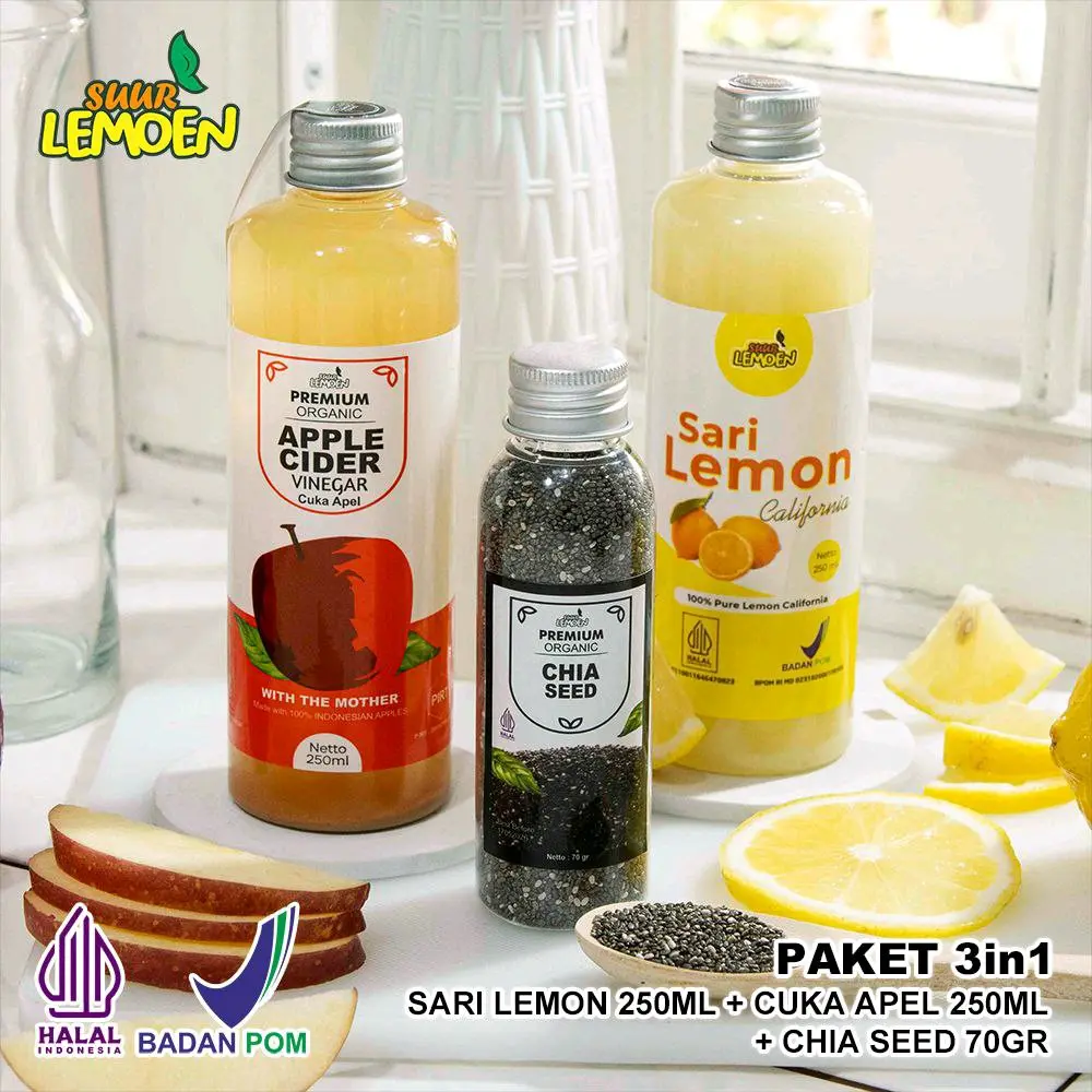 (Paket Hemat) Sari Lemon 250ml+ Cuka Apel250ml + Choa Seed 70gr
