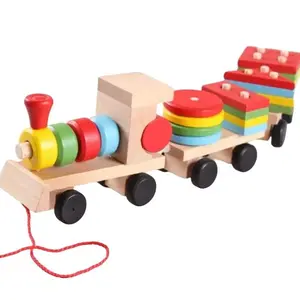 Mainan Edukasi Anak Blok Kayu Puzzle Gerbong Kereta Tiga Susun Belajar Mengenal Bentuk - Hadiah Wooden Toys Three Small Trains Balok