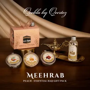 Qeebla Paket Oleh oleh Haji & Umroh Meehrab Peach Series Lengkap Zam-zam Pistachio Kurma Kacang Arab Almon Coklat dan Lainnya