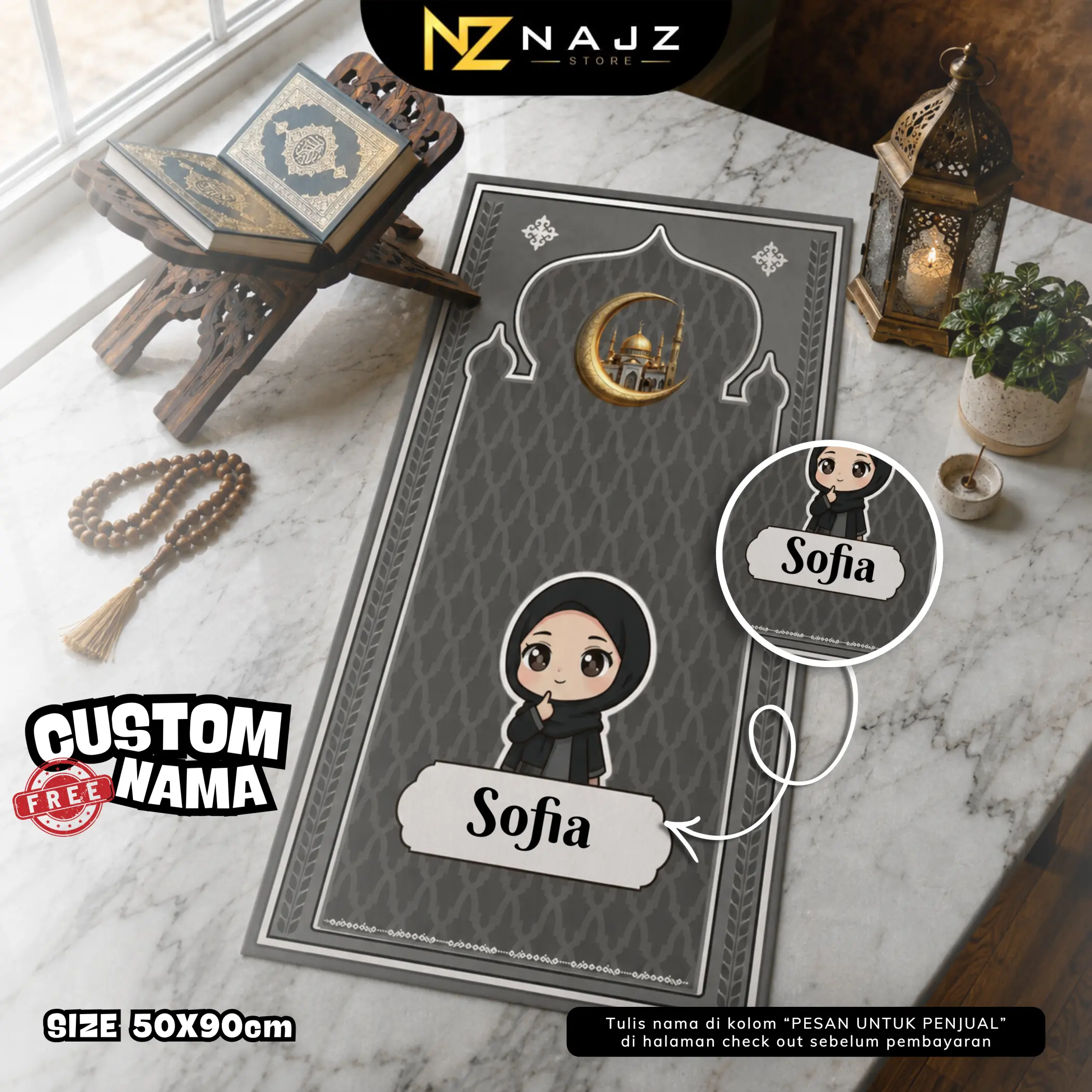 SJD AA - SAJADAH ANAK Custom Nama Berkarakter Cocok Untuk Souvenir Ulang Tahun, Traveling, Dan Lain-lain