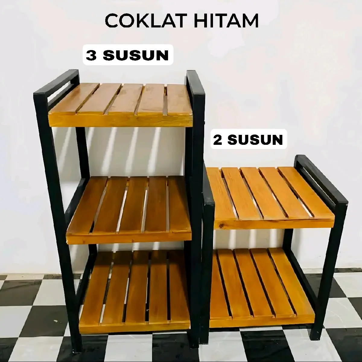 Rak Rice Cooker Dan Dispenser Rak Susun 3 Serbaguna Kayu Mahoni