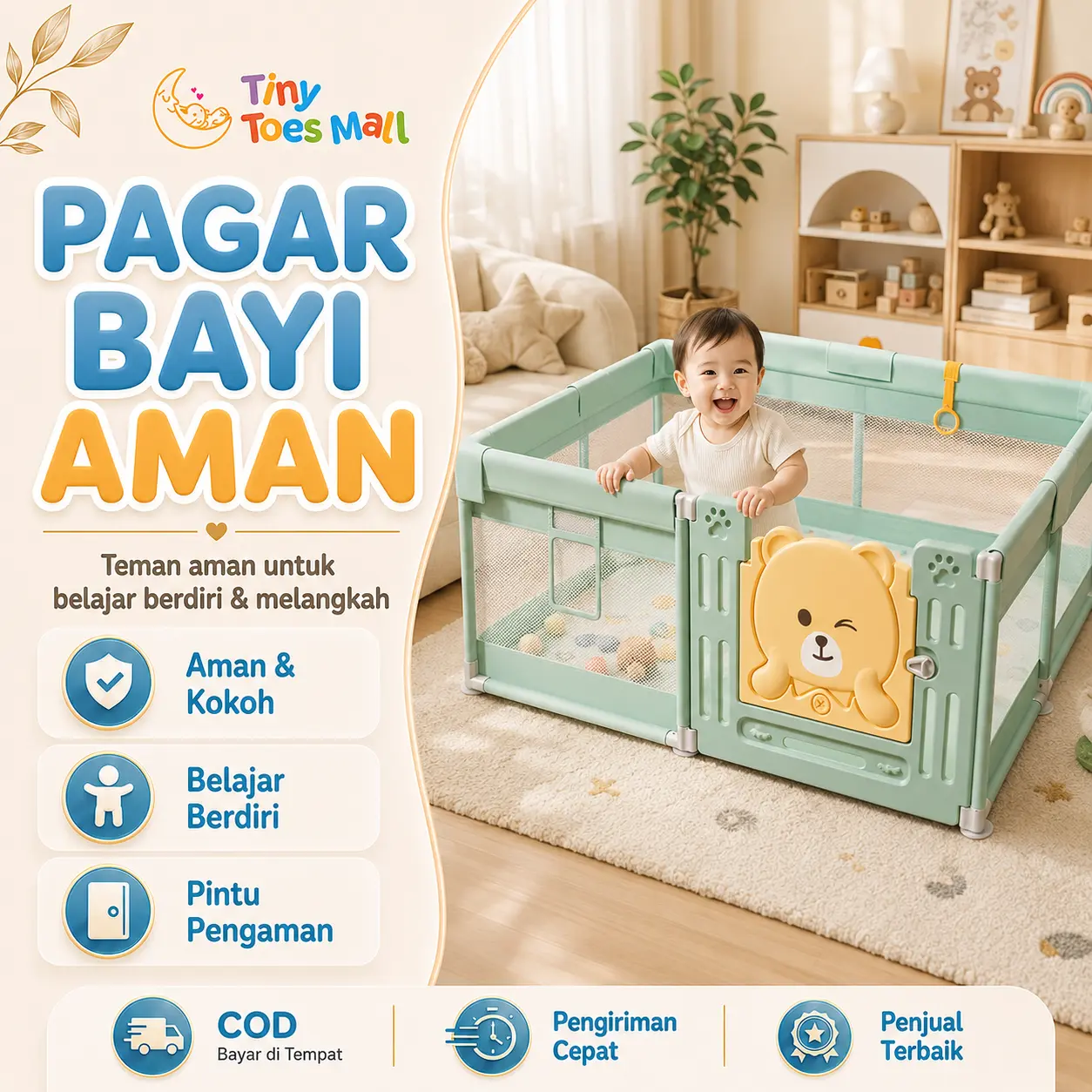 【dengan pintu】Pagar Bayi Bermain Mandi Bola Anak Pagar Bayi Pembatas Kasur Playground Anak  Pagar Mainan Abu - Abu Ruang Besar Untuk Berbalik