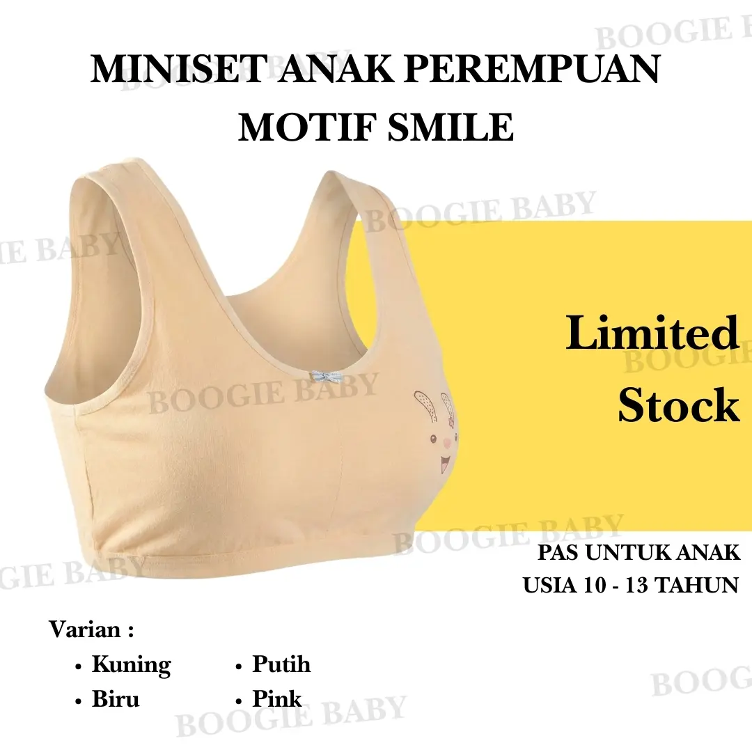 BOOGIE BABY MINISET SMILE ANAK PEREMPUAN SD/MINISET ANAK PEREMPUAN REMAJA Fashion Motif Busa Katun Adem Size M & L Cocok untuk Anak SD dan Remaja