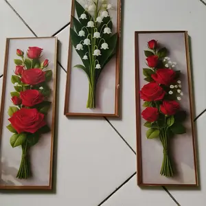 1 HARI JADI 3 Pcs Hiasan Dinding Estetik 3D Gambar Bunga ukuran 10x30cm