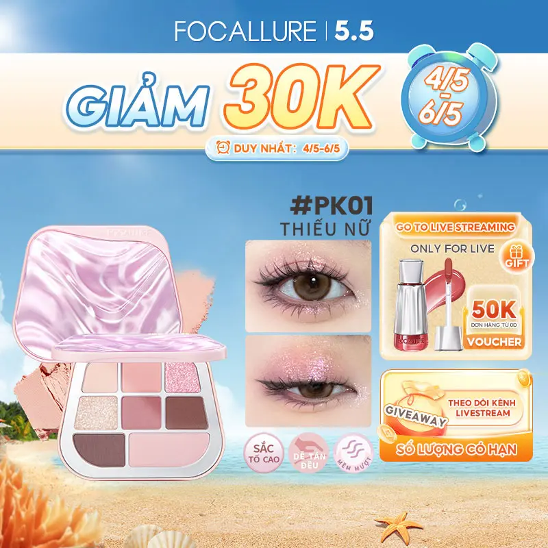 Bảng phấn mắt FOCALLURE 9.6g/1 PC sắc tố cao dưỡng ẩm không nhòe lâu trôi chống nước phấn  mắt