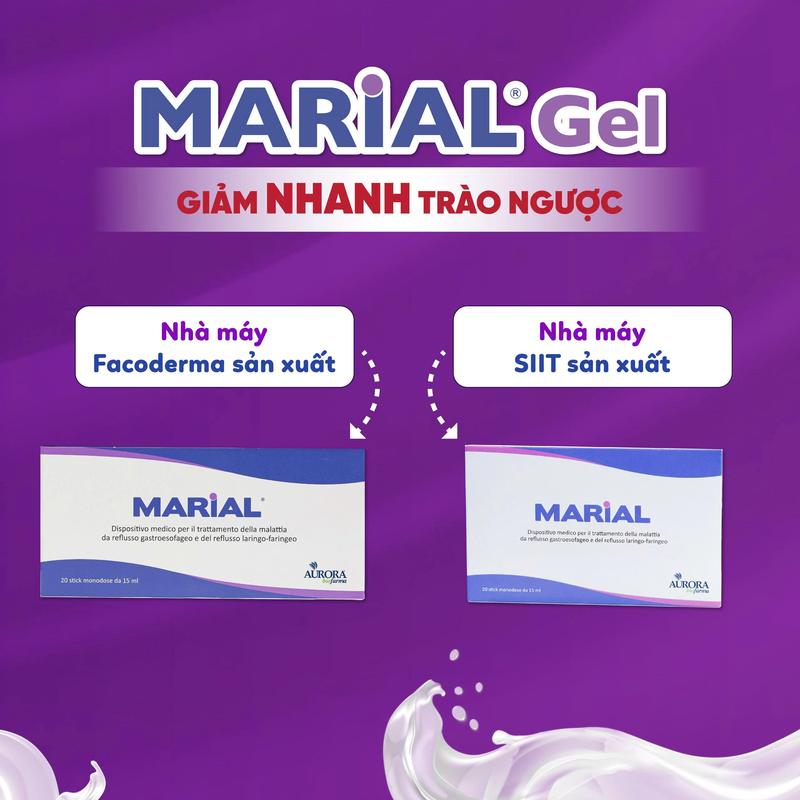 Marial Gel – Chống Trào Ngược Dạ Dày Thực Quản, Họng Thanh Quản, Bảo Vệ Phục Hồi Tái Tạo Niêm Mạc Bị Tổn Thương (Hộp 20 Gói x 15 ml) Chính Hãng
