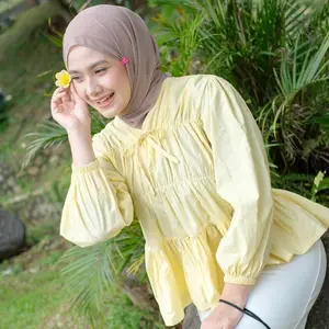 Mybamus Liora Rubber Blouse Atasan Kerut Dada Lengan Panjang Wanita