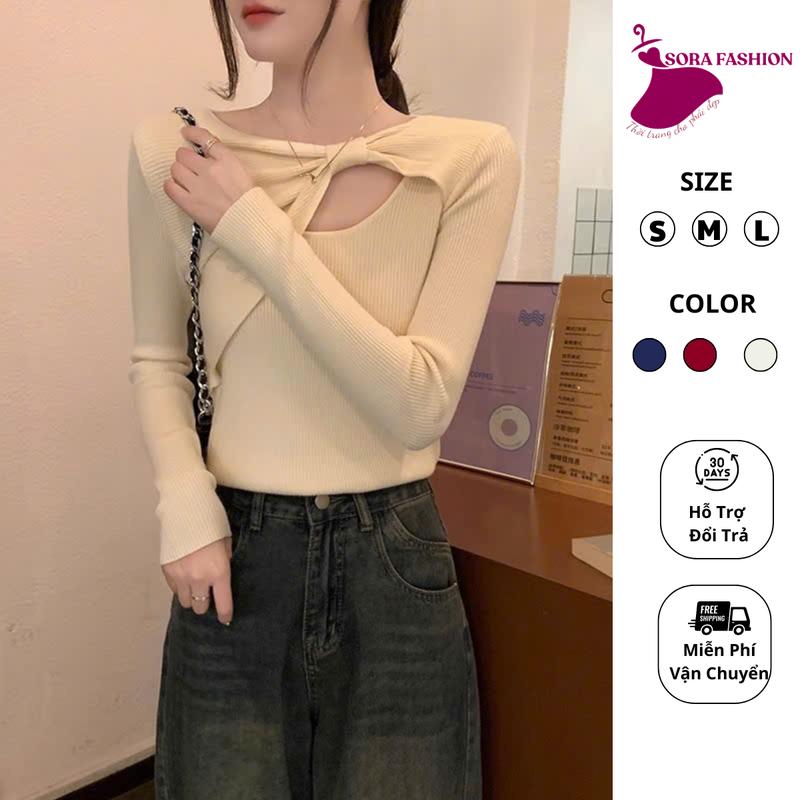 DEAL HỜI THÁNG 10 Áo Thun Kiểu Nữ Dài Tay Sora Fashion Áo Thun Nữ Tay Dài Xoắn Nơ Phong Cách Hàn Quốc Chất Liệu Thun Tăm 183 Women Top
