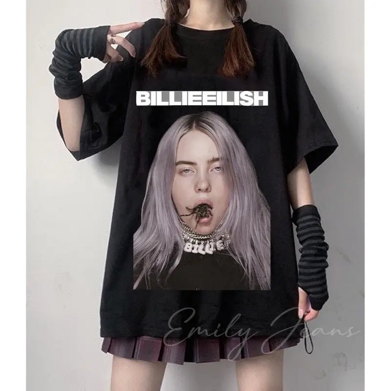 EMILY BILLIE EILISH Black Loose T-shirt Tops for Men & Women Kaos/Shirt Unisex. 5