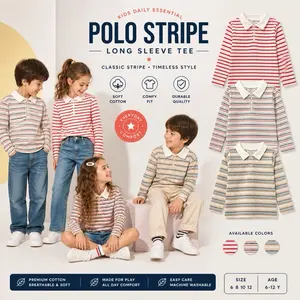 Atasan Salur Lengan Panjang / P*lo Stripe Bahan 100% Katun
