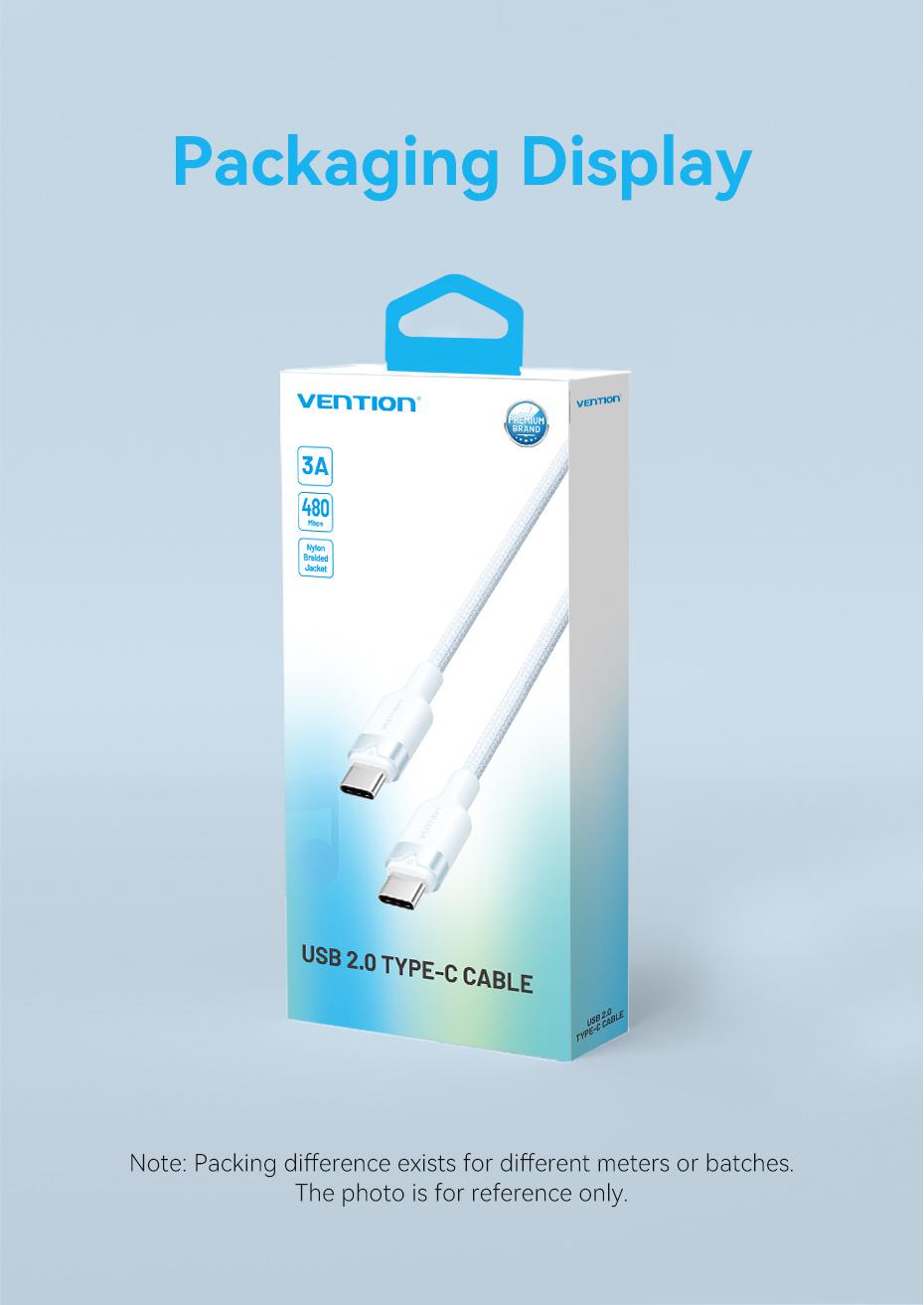 Vention Kabel Data USB Type C to C Male 3A PD 60W Fast Charging