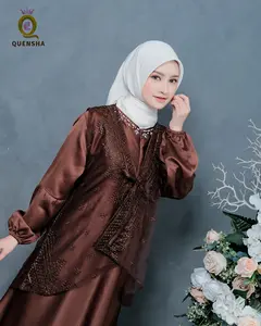 Baju Gamis Premium Set Rompi Brukat Premium Bella Dress Gamis Silk Pesta Wanita Remaja Dress Kondangan Terbaru 2025 Warna Burgundy Mahogany Satin Mewah Muslim Panjang