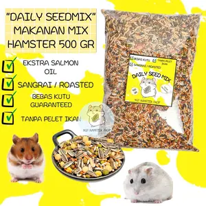 HGS Makanan Hamster Mix REGULER SIZE Ekstra Salmon Oil Bebas Kutu Tanpa Pelet Ikan Bahan Alami Sangrai Roasted