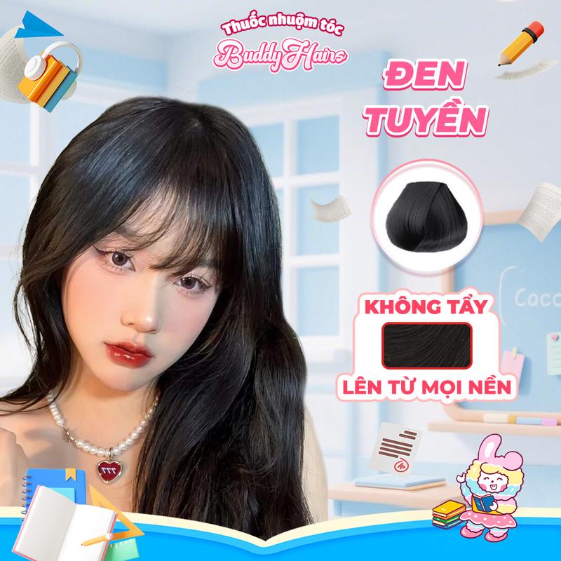 Thuốc nhuộm tóc màu ĐEN TUYỀN, ĐEN TỰ NHIÊN, thuốc nhuộm tóc không cần tẩy, kem nhuộm tóc tại nhà Buddyhairs tặng kèm dụ