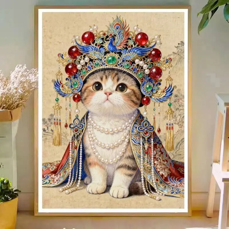Cross stitch klasik kucing opera Beijing imut cetakan presisi bordir tangan dengan benang