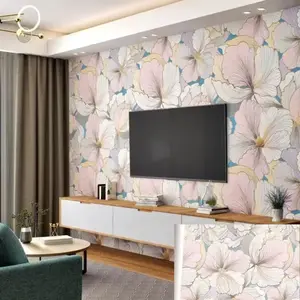 Wallpaper Dinding Bahan PVC Anti Air Motif Bunga Lily Flower Moderen 7s/8m Lebar 45cm
