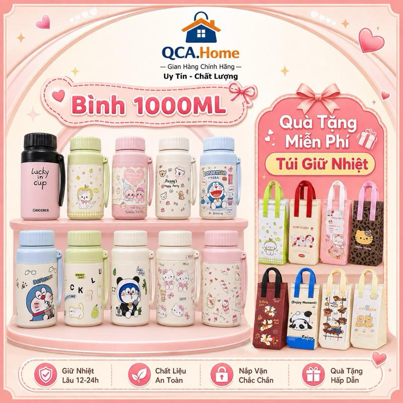 ( KOL Live Tặng Túi Giữ Nhiệt ) Bình Nước Lucky 1000ML Kèm Lọc Trà - Bình Nước 1L