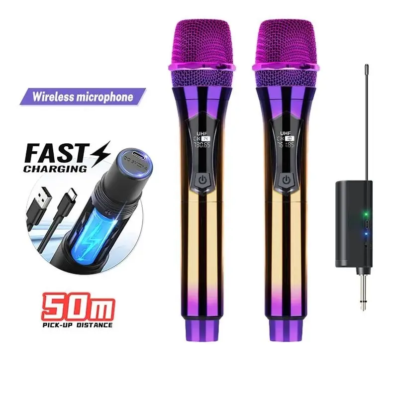 Mikrofon Wireless Wireless Charging Microphone UHF Mikrofon Karaoke Wireless Profesional Rainbow Single Mic Double Mic Variasi Pengisian Tipe Charging