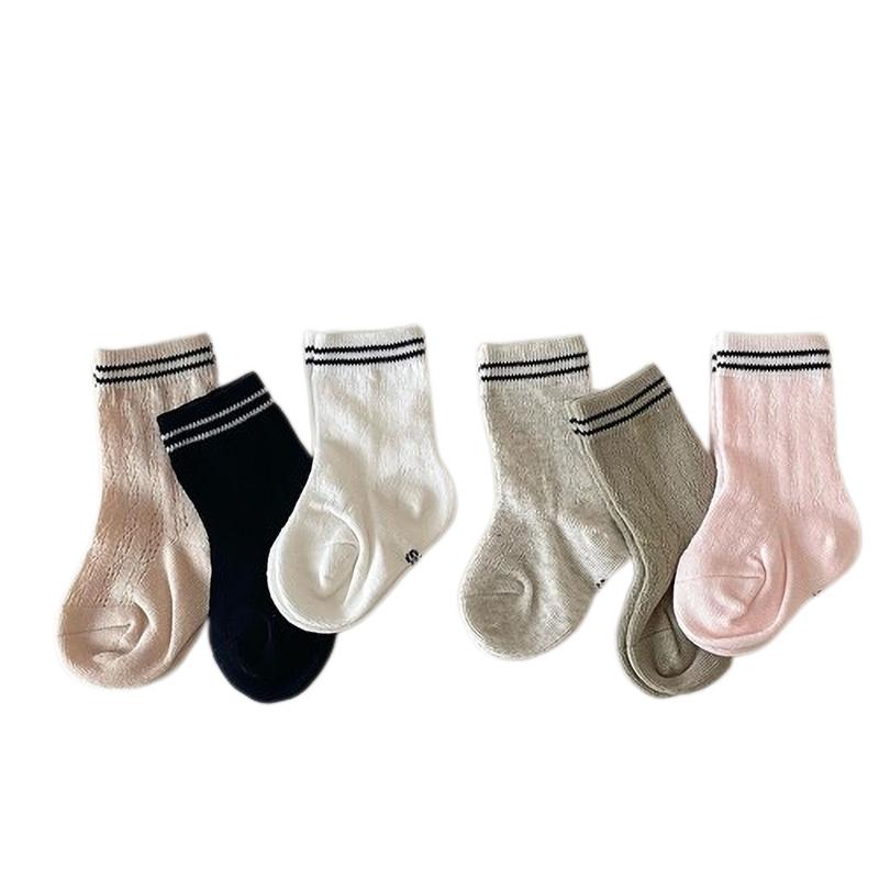 Tất Sọc Màu Trơn Cho Bé, Tất Lưới Cotton Mềm Thoáng Khí Cho Trẻ Sơ Sinh, Bé Trai Và Bé Gái, Tất Bắp Chân Thoải Mái, Tất Mỏng Cho Trẻ Mới Biết Đi, Tất Giữa