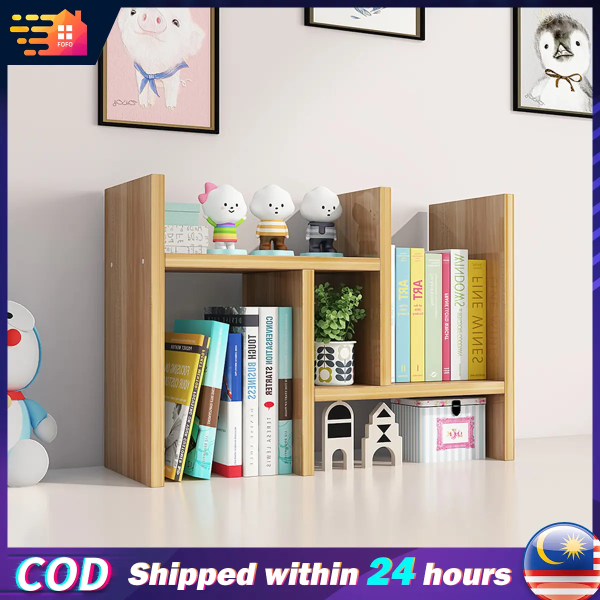 Desktop Shelf Organizer Adjustable Wood Display Desk Shelf Countertop Storage Rack Tabletop Bookshelf Multipurpose Office Stationery