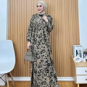 Gamis Bunga Mawar Cantik Wanita Kekinian by BatikM3 Collection Rayon Motif Dress Karet Muslim Nyaman Panjang