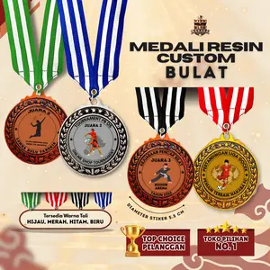 Medali Resin Tebal Motif Bulat Sticker Custom Plus Tali Murah | Lomba | Wisuda | Kejuaraan Olahraga