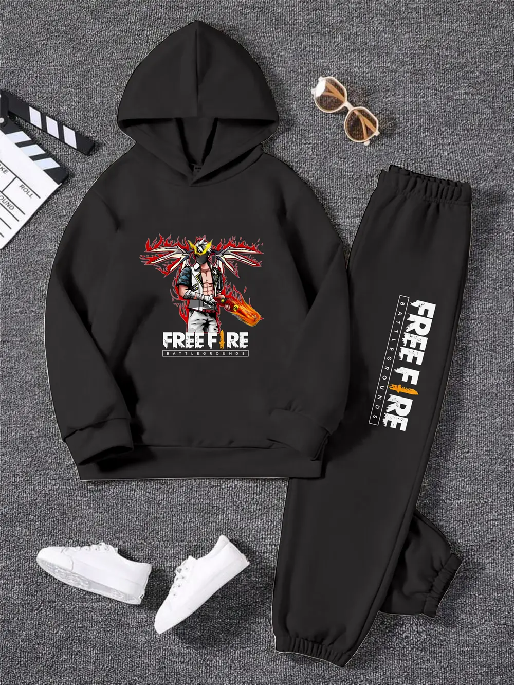 Luwi Kids Setelan Sweater Hoodie Topi Anak Remaja Gambar FF Wingsman Baju Celana Fashion