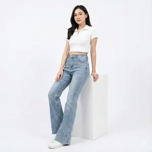 Jhoin Jeans - High Waist Celana Cutbray Jeans Wanita Flare Panjang Cewek Kekinian