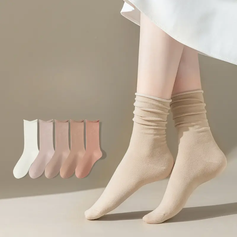 Autumn Simplicity Versatile Solid Color Mid Socks Women's Korea Fashion Casual Foot Socks Ventilate Deodorization Pile Up Sock For Women