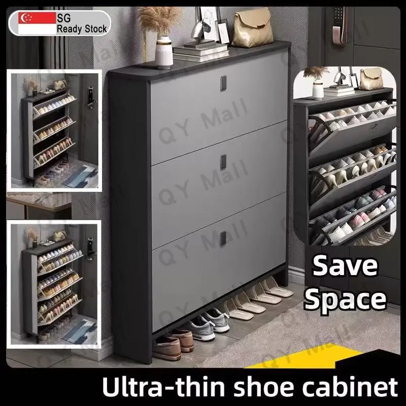 【SG Local Seller】Upgrade Double Layer Shoe Cabinet 17/24cm Shoe Rack Outdoor Shoe Cabinet Shoe Rack Cabinet Outdoor Shoe Rack 110cm Large Capacity Multifunctional Space Saving Ultra Thin Shoe Cabinet