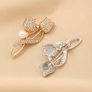 Aksesoris Baju Wanita Bros Bunga Tulip Wanita Zircon Berkilau Aksesoris Hijab - AKS2177