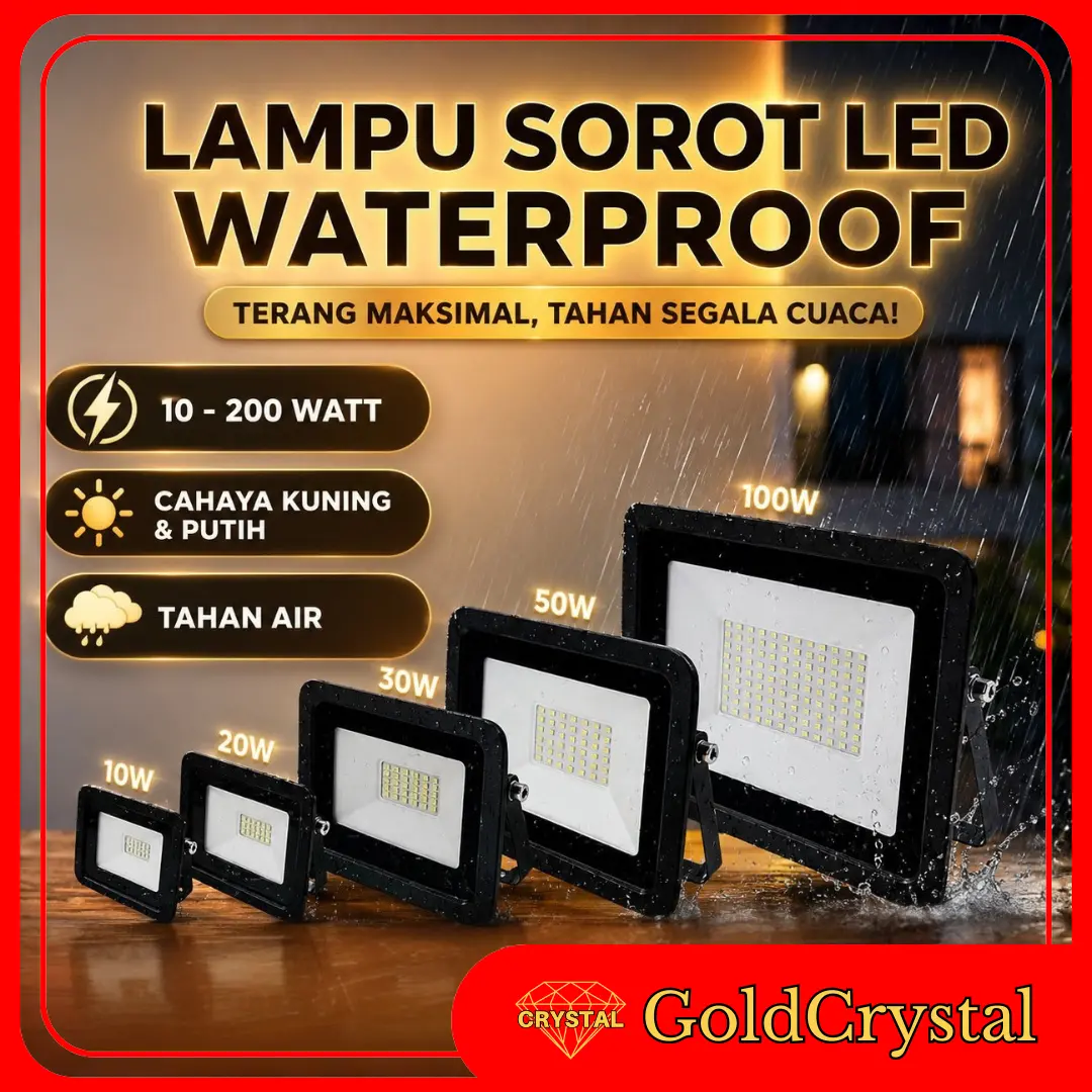 Cloris Lampu Sorot LED Waterproof 10W-300W Cahaya Kuning & Putih Tahan Air Super Terang Hemat Energi untuk Outdoor Indoor Minimalis