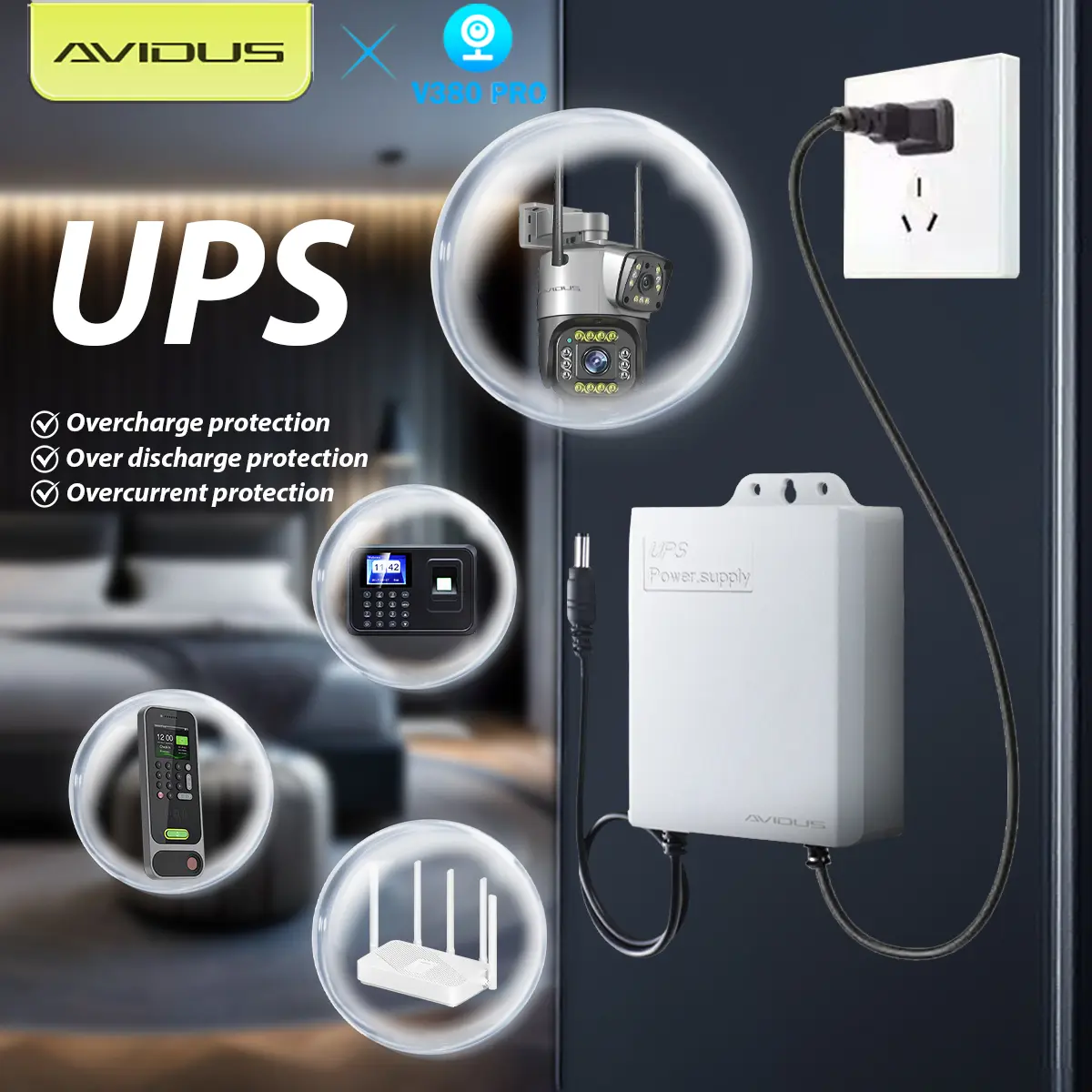 AVIDUS 12V 1.5A Uninterruptible Power Supply Mini UPS Battery Backup for WiFi Router Modem and Outdoor CCTV Security Camera