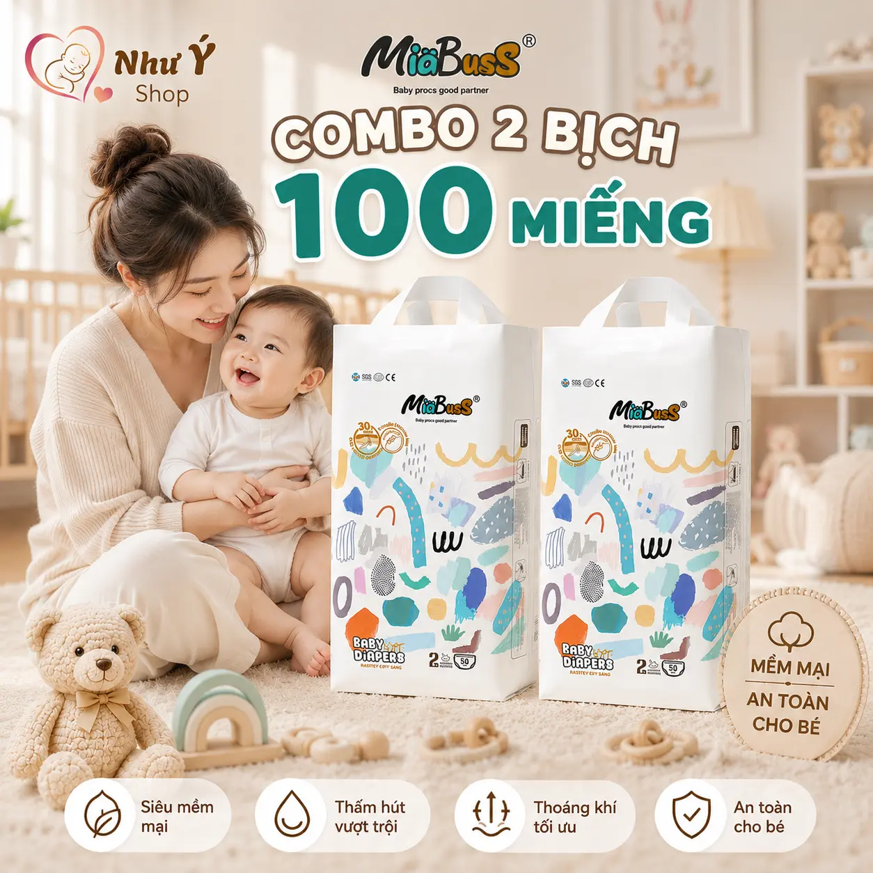 Bỉm quần MioBuss 100 miếng  form bo mông Cho Bé đủ các size , hàng loại 1 thấm hút tốt, khách hàng lưu ý: bỉm dán đánh size bằng chữ (S/M/L), bỉm quần đánh size bằng số (từ số 0 đến số 5)